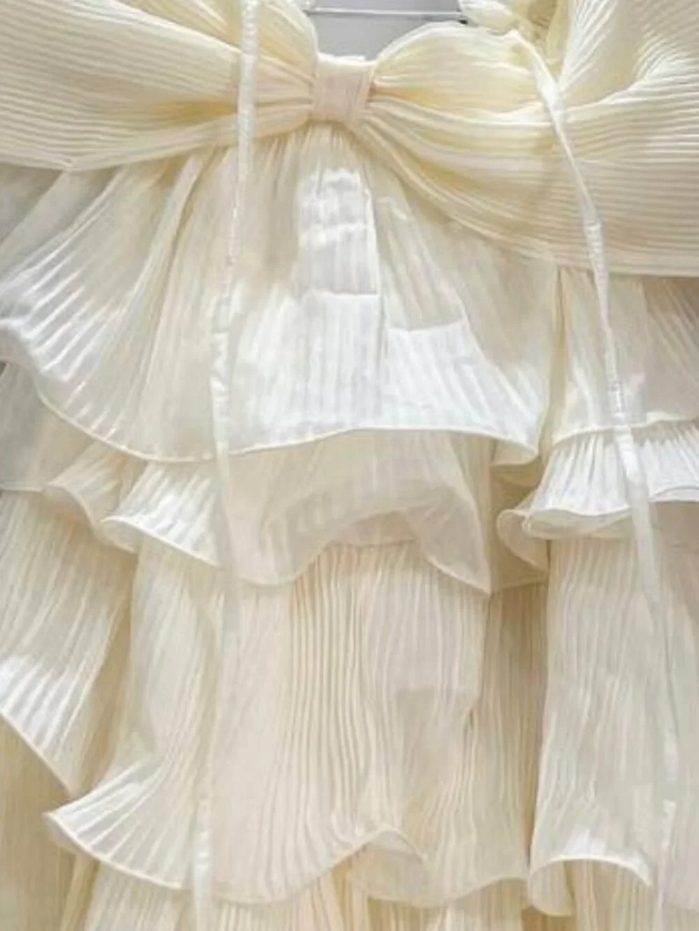 Cream Pleated Ruffle Dress - Picture 2 of 3